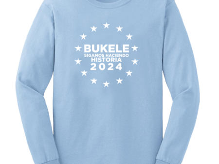 Nayib Bukele Light Blue Long Sleeve T-shirt Reelection 2024 - Unisex Hot on Sale