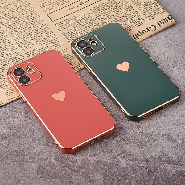 Full Lens Protection Plated Heart Phone Case For iPhone Online now