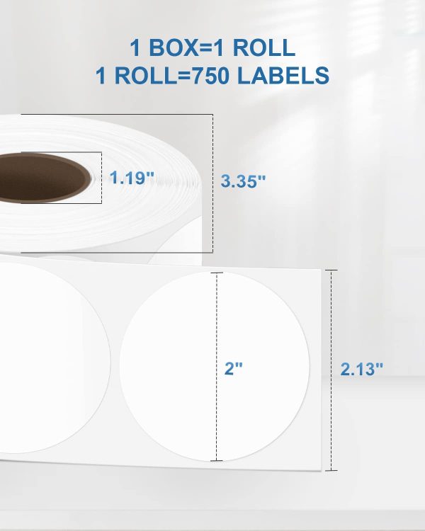 2  White Circle Direct Thermal Labels, Compatible with Munbyn, Zebra, Rollo (750 Labels） Sale