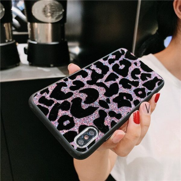 Silver Glitter Leopard Phone Case For Samsung For Cheap