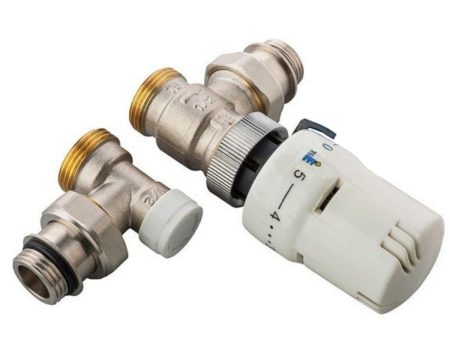 Ercos thermostatic kit with thermostatic valve and angle lockshield, 3 8  m connections for radiators For Sale