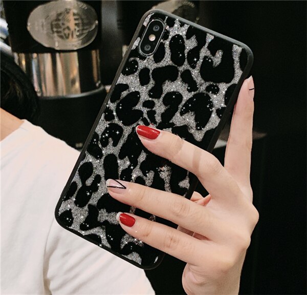 Silver Glitter Leopard Phone Case For Samsung For Cheap