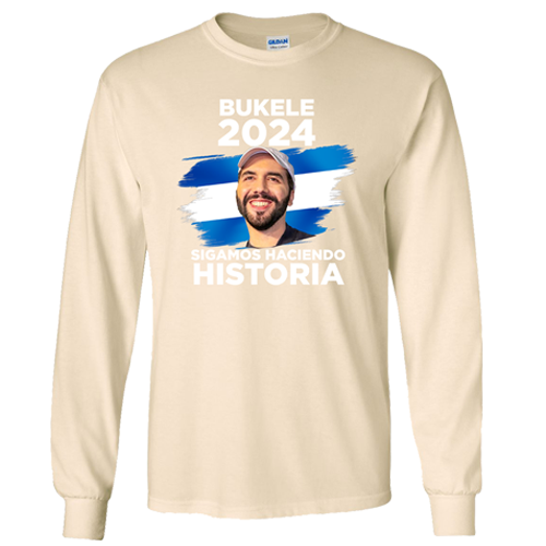 Nayib Bukele President 2024 Reelection Beige Long Sleeve T-Shirt - Unisex on Sale